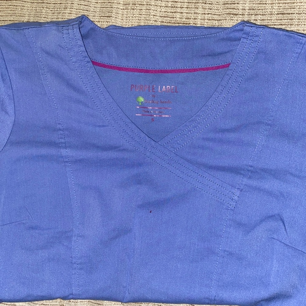 Purple label by healing hands small in pewter blue